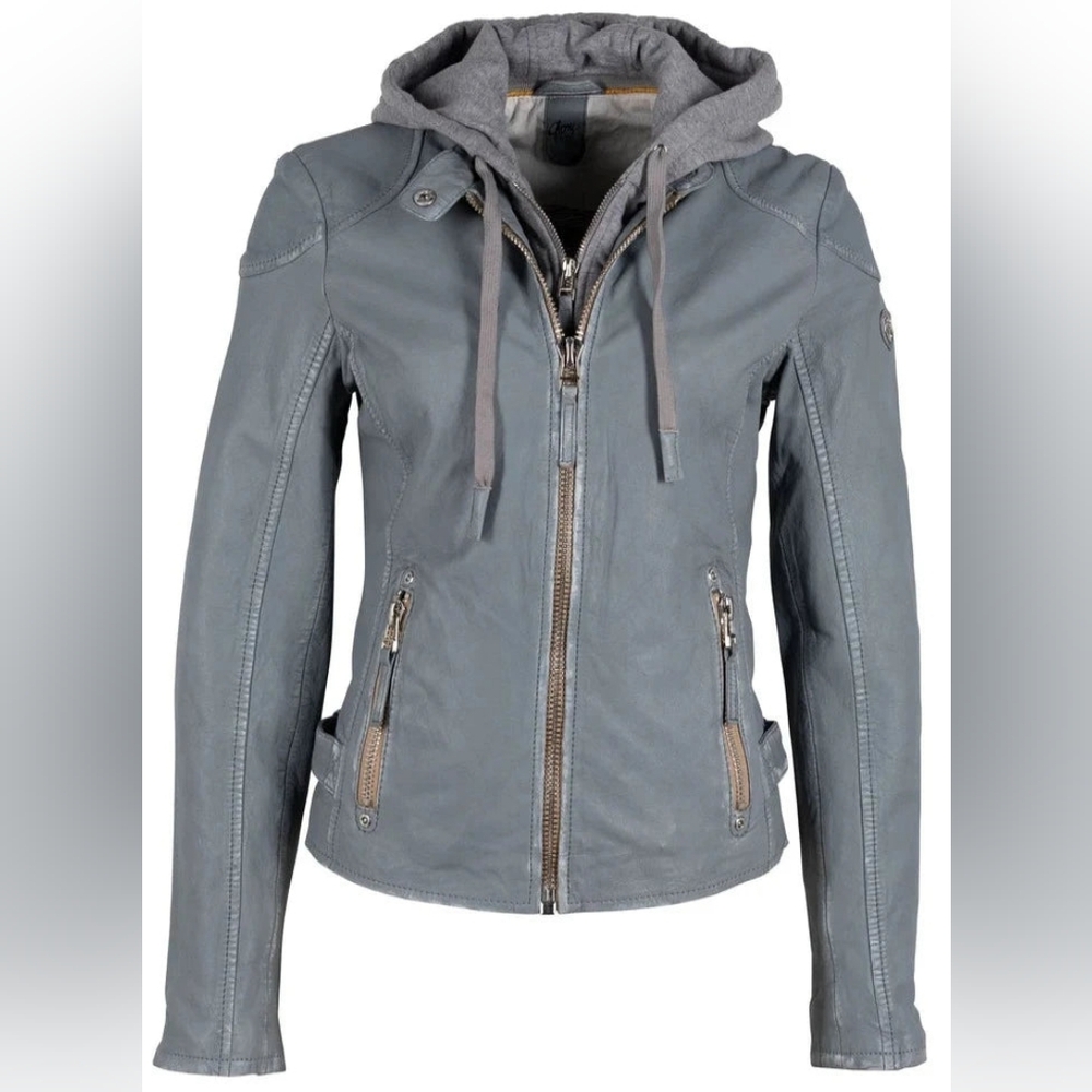 NWOT Mauritius Finja Distressed Leather Jacket in Winter Sky
